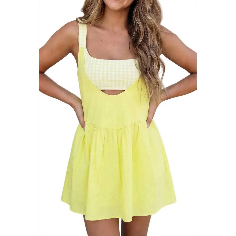 NEW LA SOCIETY faux 2 pieces mini dress in moonlight yellow
